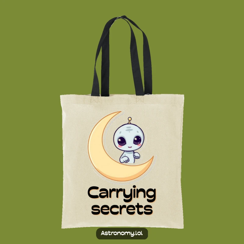 Funny Alien Tote Bag: Mischievous Moon Peeker Carryall Gift