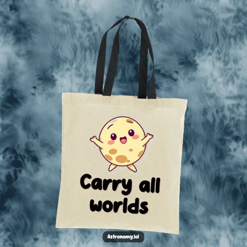 Funny tote bag with a joyful planet character doing a lively dance spin, great for errands and spreading good vibes.