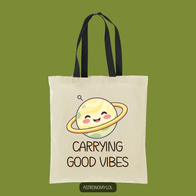 Funny Happy Planet Tote Bag: Joyful Rings Cosmic Carryall Gift
