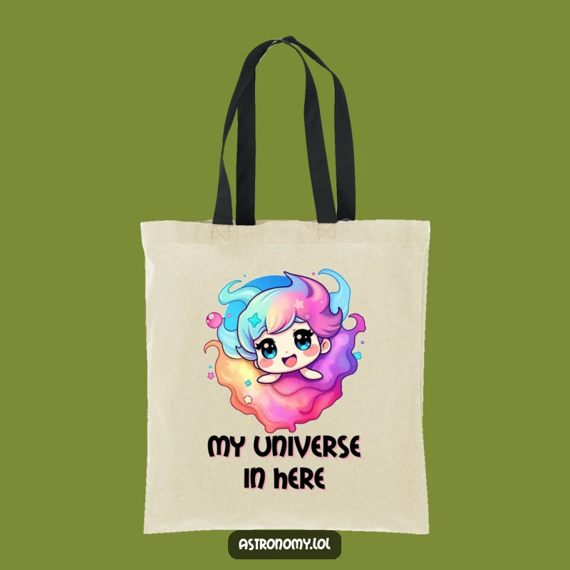 Funny Nebula Tote Bag, Vibrant Colors, Spacious Galaxy Character Carry-All