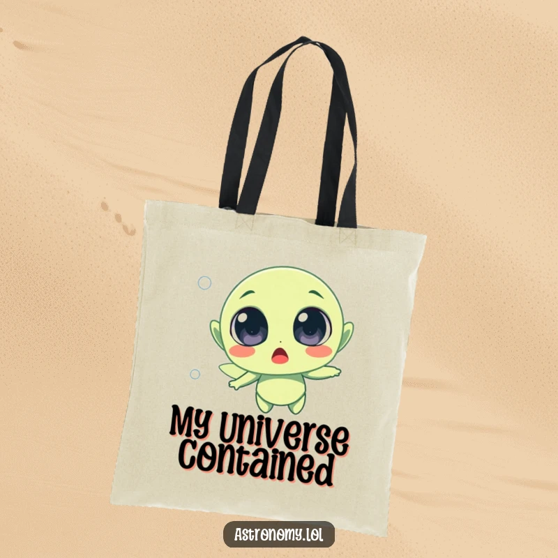 Funny surprised alien character with wide, expressive eyes, floating in space captures a moment of awe.