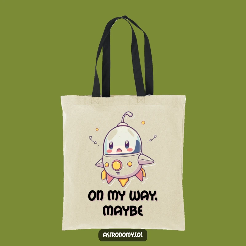 Funny Spaceship Tote Bag: Surprised Character & Smoke Trails Carryall